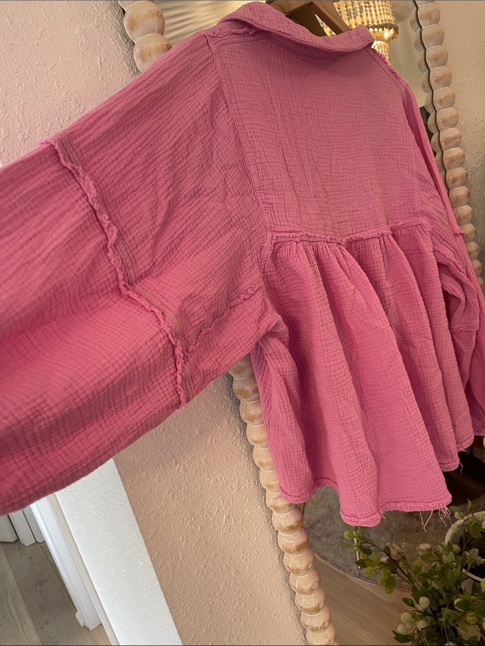 Ces Femme Pink Gauze Peasant Tunic Top - Picture 4 of 5